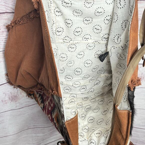 Myra Leather Cotton Boho Western Rodeo Berry Cowhide Weekender Zipper Tote Bag - Picture 10 of 15